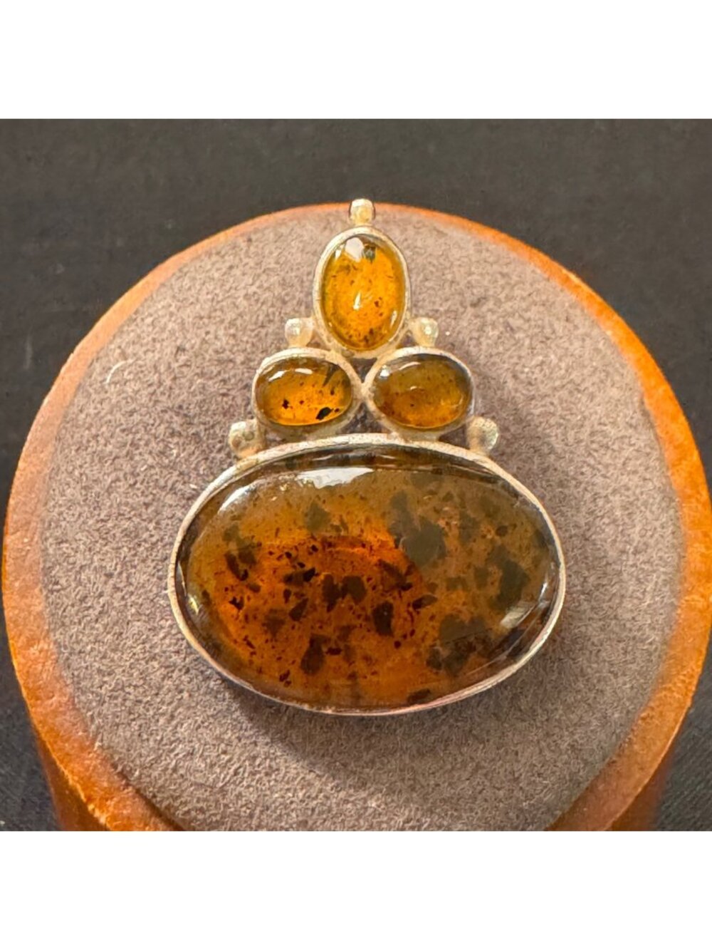 VTG Sterling Silver 925 Amber Bezel Set Statement Pendant Size 1" Length